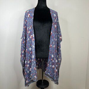 Japna Boho Multicolor Floral Print Open Front Kimono Cover Up Cardigan